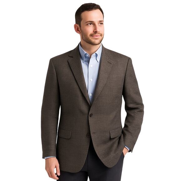 Men’s Wool Sport Coat 44S Brown/Charcoal Micro-Check, Woolmark - Picture 1 of 7